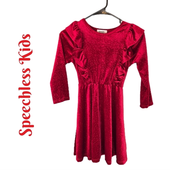 Speechless Kids Girls Dress Sz 8 Red Velvet Sparkles throughout Ruffles Tie Back - Picture 1 of 9